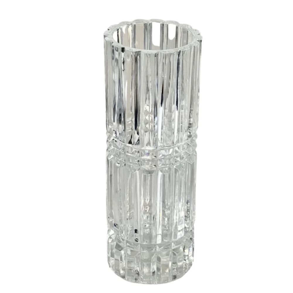 Heavy Stout Mid Century Modern Vintage Cut Crystal Rock Stud Vase
